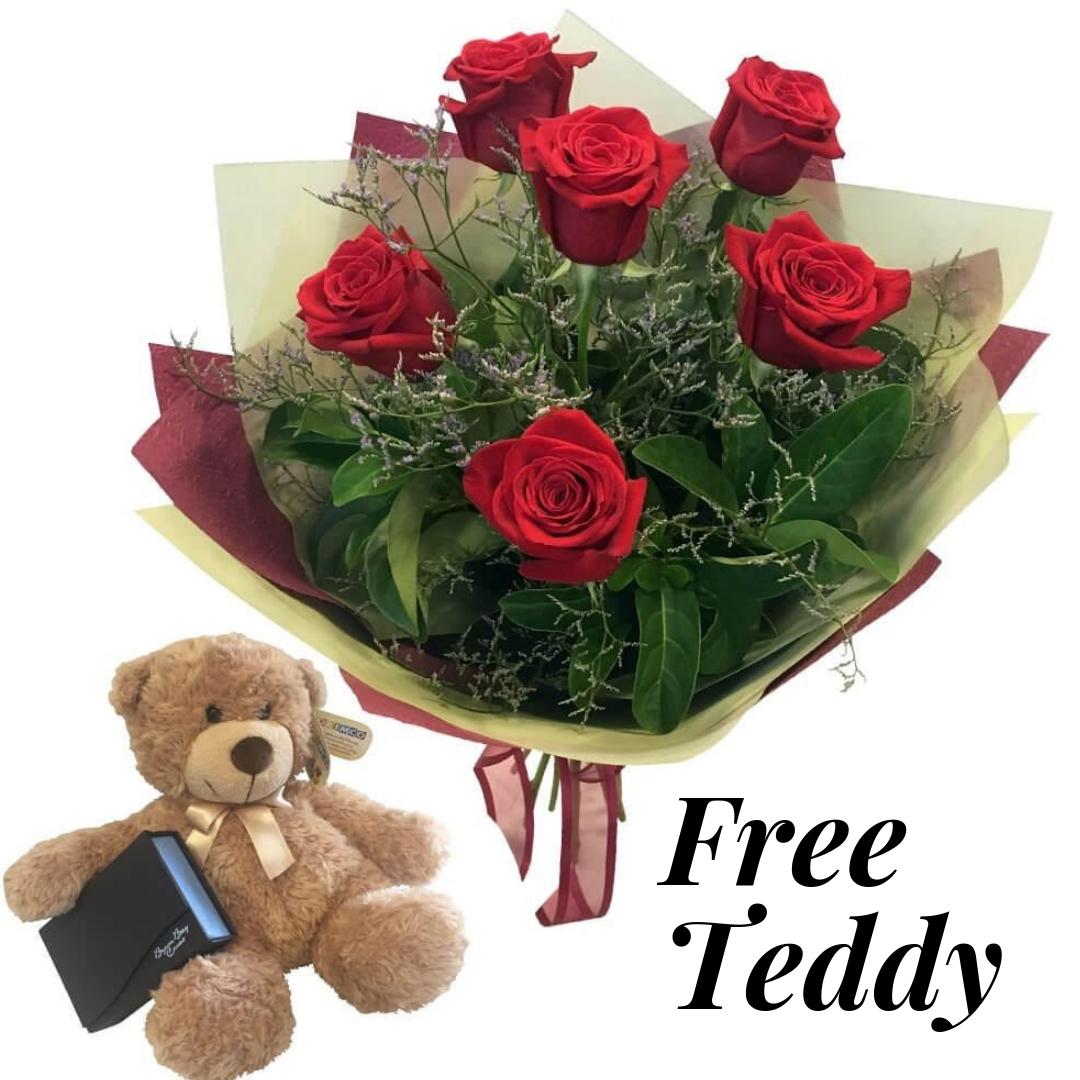 6 Red Roses and Free Teddy product1169
